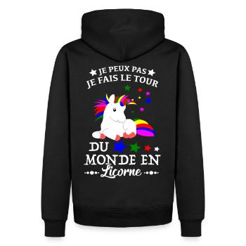 Unicorn Shirt - I go around the world Gift - Men’s Premium Organic Hoodie - black - Back - Nico (187cm)