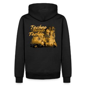 Techno, musique techno, dj, basse techno, raver, disco, - Sweat à capuche Premium bio Homme - noir - Dos - Nico (187cm)