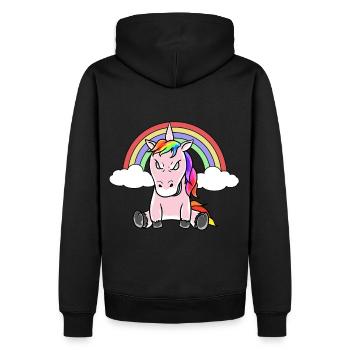 Einhorn Einhörner Fantasy Grimmig Böse Fabelwesen - Männer Premium Bio Hoodie - Schwarz - Hinten - Nico (187cm)