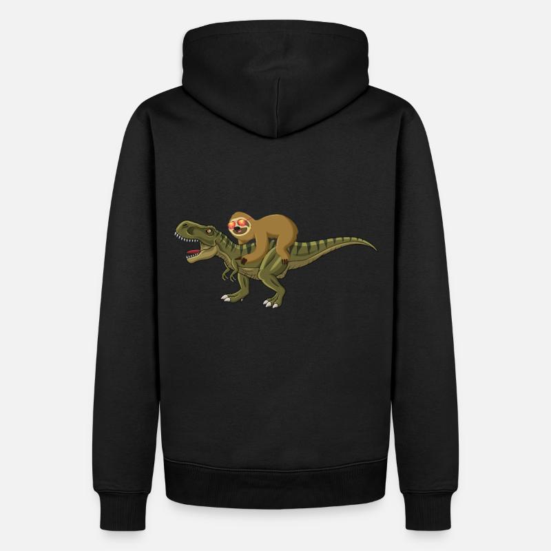 Faultier reitet auf T Rex - Männer Premium Bio Hoodie - Schwarz