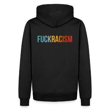 FUCKRACISME - Fuck Racism - Against Racism - Sweat à capuche Premium bio Homme - noir - Dos - Nico (187cm)
