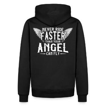 motard, dire, ailes ange - Sweat à capuche Premium bio Homme - noir - Dos - Nico (187cm)