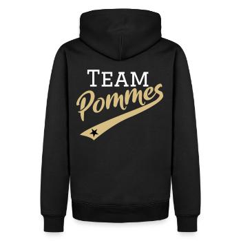 Gold Edition #Team #Pommes | Pas de poireau, des frites - Sweat à capuche Premium bio Homme - noir - Dos - Nico (187cm)
