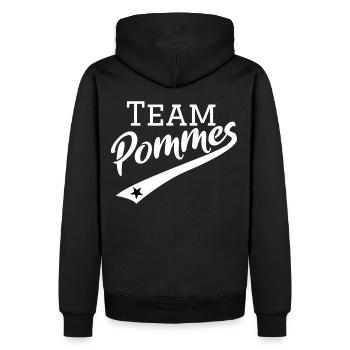 Pommes | Team Pommes retro mit stern, Gaming Style - Männer Premium Bio Hoodie - Schwarz - Hinten - Nico (187cm)