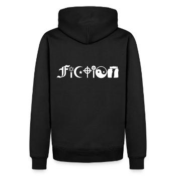religion is fiction - Men’s Premium Organic Hoodie - black - Back - Nico (187cm)
