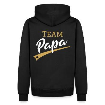 Vatertagsgeschenk Team Papa in der Gold Edition - Männer Premium Bio Hoodie - Schwarz - Hinten - Nico (187cm)