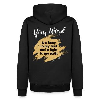 Bible verse | Psalm 119 | your word is a lamp Gold - Männer Premium Bio Hoodie - Schwarz - Hinten - Nico (187cm)