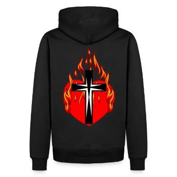 Croix, Croix, Jésus, Religion, Cœur, Feu, Flamme - Sweat à capuche Premium bio Homme - noir - Dos - Nico (187cm)