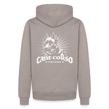 Cane Corso - Männer Premium Bio Hoodie - Taupe - Hinten - Nico (187cm)