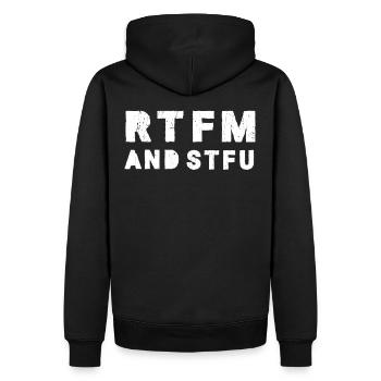 Geek RTFM STFU Read the fucking Manual and Shut Up - Men’s Premium Organic Hoodie - black - Back - Nico (187cm)