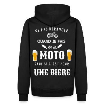 Ne pas déranger moto sauf pour une bière cadeau - Sweat à capuche Premium bio Homme - noir - Dos - Nico (187cm)