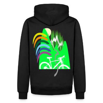 Fahrradpfad Berge Regenbogen - Männer Premium Bio Hoodie - Schwarz - Hinten - Nico (187cm)