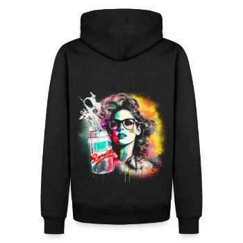 Retro 80s Woman mit Airbrush Details, Getränkedose - Männer Premium Bio Hoodie - Schwarz - Hinten - Nico (187cm)