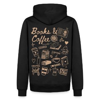 Kaffee und Bücher Kritzeleien - Männer Premium Bio Hoodie - Schwarz - Hinten - Nico (187cm)