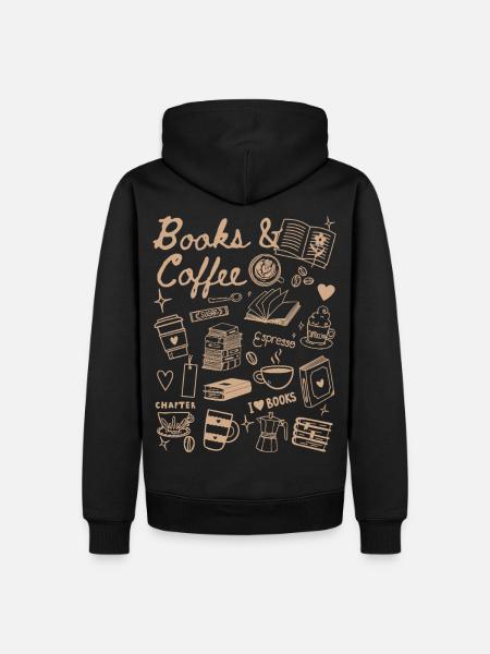 Kaffee und Bücher Kritzeleien - Männer Premium Bio Hoodie - Schwarz