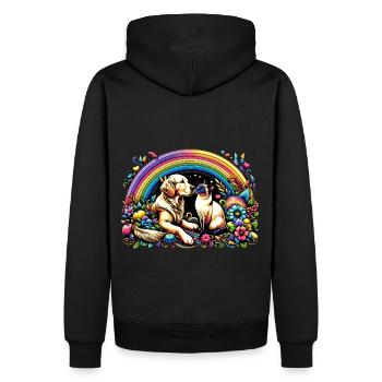 Freundschaftszauber: Hund und Katze - Männer Premium Bio Hoodie - Schwarz - Hinten - Nico (187cm)
