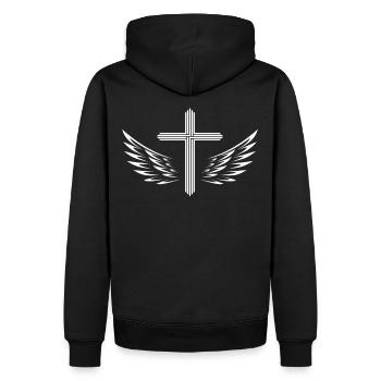 truth will set you free - Men’s Premium Organic Hoodie - black - Back - Nico (187cm)