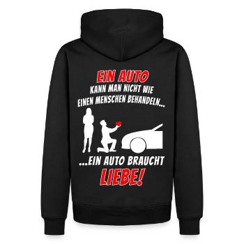 Ein Auto braucht Liebe Tuning Schrauber Werkstatt - Männer Premium Bio Hoodie - Schwarz - Hinten - Nico (187cm)