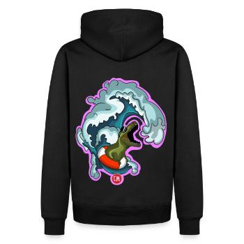 T-rex surf - Men’s Premium Organic Hoodie - black - Back - Nico (187cm)