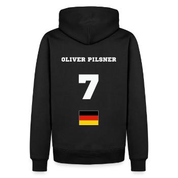 Oliver Pilsner - Männer Premium Bio Hoodie - Schwarz - Hinten - Nico (187cm)