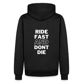 Ride fast and don't die - MTB Downhill Geschenk - Männer Premium Bio Hoodie - Schwarz - Hinten - Nico (187cm)