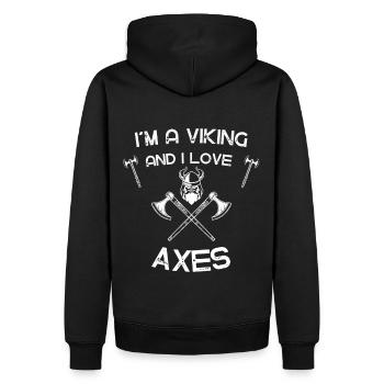 Viking loves Axes / Wikinger Spruch - Männer Premium Bio Hoodie - Schwarz - Hinten - Nico (187cm)