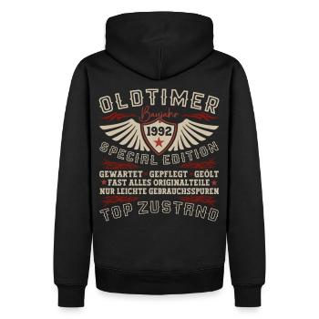 Oldtimer Jahrgang 1992 30. Geburtstag Geschenk Fun - Männer Premium Bio Hoodie - Schwarz - Hinten - Nico (187cm)
