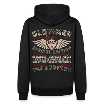 Oldtimer Jahrgang 1967 55. Geburtstag Geschenk Fun - Männer Premium Bio Hoodie - Schwarz - Hinten - Nico (187cm)