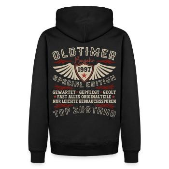 Oldtimer Jahrgang 1997 25. Geburtstag Geschenk Fun - Männer Premium Bio Hoodie - Schwarz - Hinten - Nico (187cm)