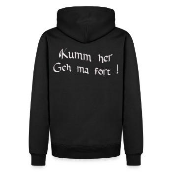 Kumm her, geh ma fort - Männer Premium Bio Hoodie - Schwarz - Hinten - Nico (187cm)