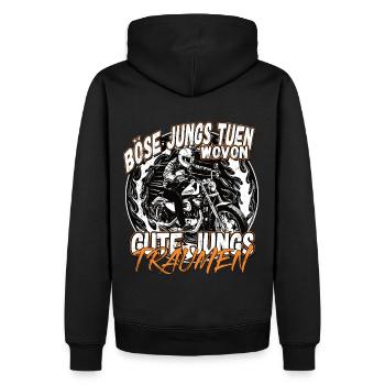 Böse Jungs tuen wovon gute Jungs träumen - Männer Premium Bio Hoodie - Schwarz - Hinten - Nico (187cm)