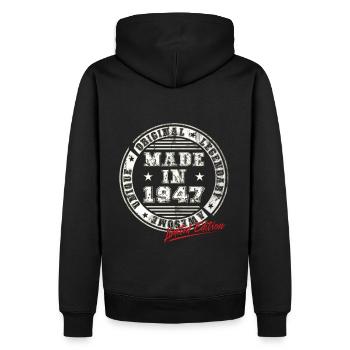 Retro Patch Vintage 1947 Birthday Gift - Men’s Premium Organic Hoodie - black - Back - Nico (187cm)