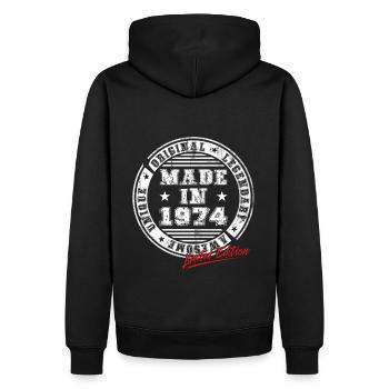 Rétro Patch Vintage 1974 cadeau d’anniversaire - Sweat à capuche Premium bio Homme - noir - Dos - Nico (187cm)