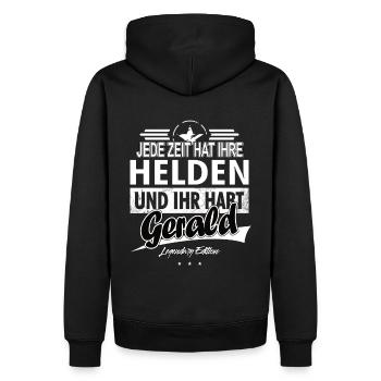 Jede Zeit hat Ihre Helden Ihr habt Gerald - Männer Premium Bio Hoodie - Schwarz - Hinten - Nico (187cm)