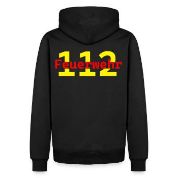 112 Feuerwehr Shirt - Männer Premium Bio Hoodie - Schwarz - Hinten - Nico (187cm)