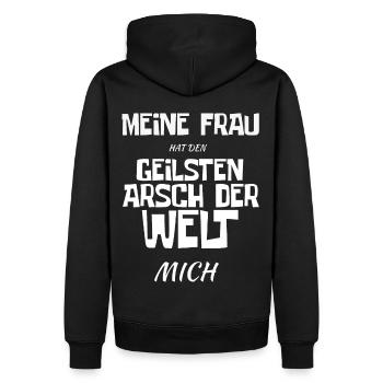 MEINE FRAU HAT DEN GEILSTEN ARSCH DER WELT MICH - Männer Premium Bio Hoodie - Schwarz - Hinten - Nico (187cm)
