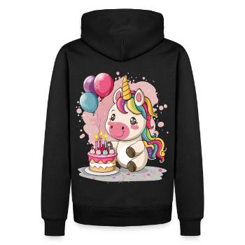Einhorn feiert Geburtstag mit einer Torte - Männer Premium Bio Hoodie - Schwarz - Hinten - Nico (187cm)