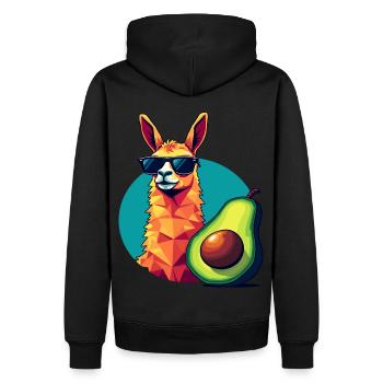 Cooles Lama und Avocado – lustiger Retro-Vibe - Männer Premium Bio Hoodie - Schwarz - Hinten - Nico (187cm)