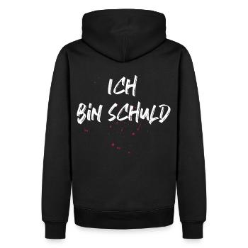 Lustiger Spruch für Ihn & Sie - Ich bin schuld - Männer Premium Bio Hoodie - Schwarz - Hinten - Nico (187cm)