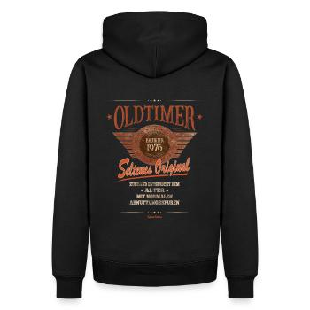 Zustand entspricht Alter, Baujahr 1976 - Männer Premium Bio Hoodie - Schwarz - Hinten - Nico (187cm)