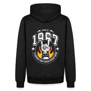 1967 Anniversaire, rock tout - Sweat à capuche Premium bio Homme - noir - Dos - Nico (187cm)