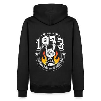 1973 Geburtstag, rockt alles - Männer Premium Bio Hoodie - Schwarz - Hinten - Nico (187cm)