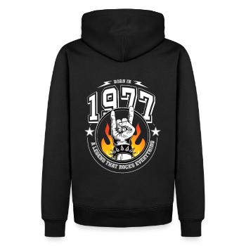 1977 Anniversaire, berce tout - Sweat à capuche Premium bio Homme - noir - Dos - Nico (187cm)