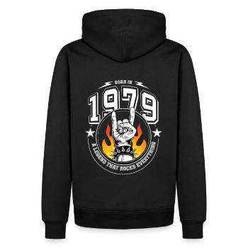 1979 Anniversaire, tout bascule - Sweat à capuche Premium bio Homme - noir - Dos - Nico (187cm)