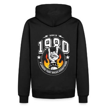 1980 Geburtstag, rockt alles - Männer Premium Bio Hoodie - Schwarz - Hinten - Nico (187cm)