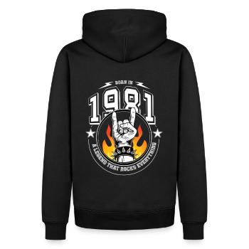 1981 Geburtstag, rockt alles - Männer Premium Bio Hoodie - Schwarz - Hinten - Nico (187cm)