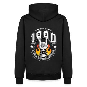 1990 Geburtstag, rockt alles - Männer Premium Bio Hoodie - Schwarz - Hinten - Nico (187cm)