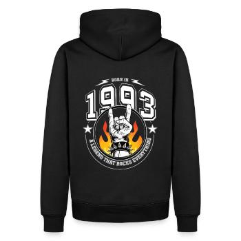 1993 Geburtstag, rockt alles - Männer Premium Bio Hoodie - Schwarz - Hinten - Nico (187cm)
