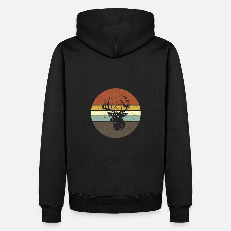 Hirsch Geweihträger Retro - Männer Premium Bio Hoodie - Schwarz