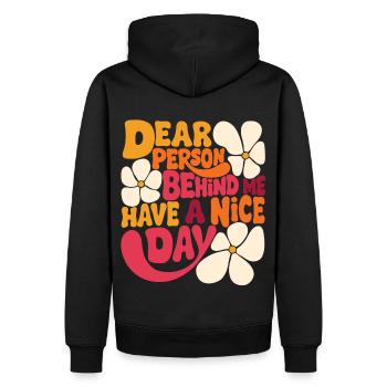 Dear person behind me, have a nice day. - Men’s Premium Organic Hoodie - black - Back - Nico (187cm)